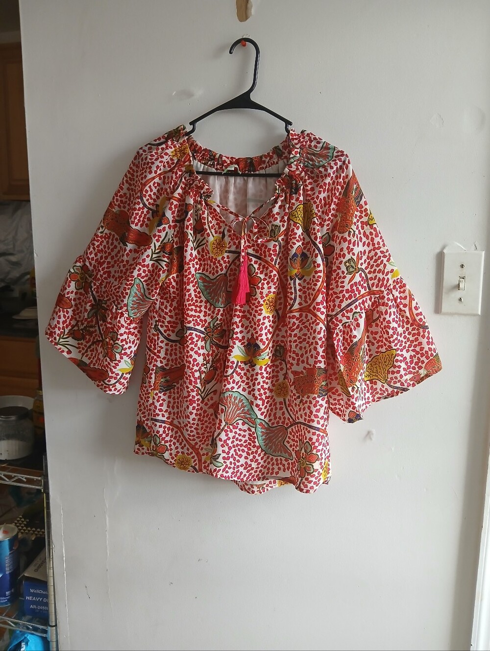 Jade Pink Multicolor Floral Tie-Front Boho Blouse